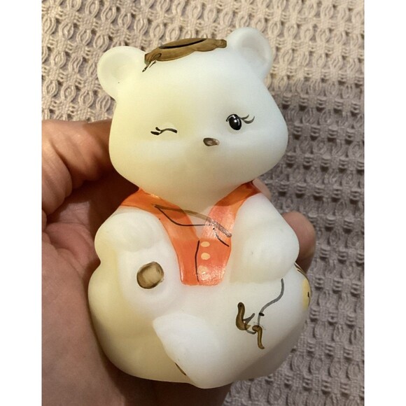 Fenton Hand Painted Fishing Teddy Bear - Exclusive For Collectors Showcase 2005 - Picture 1 of 12